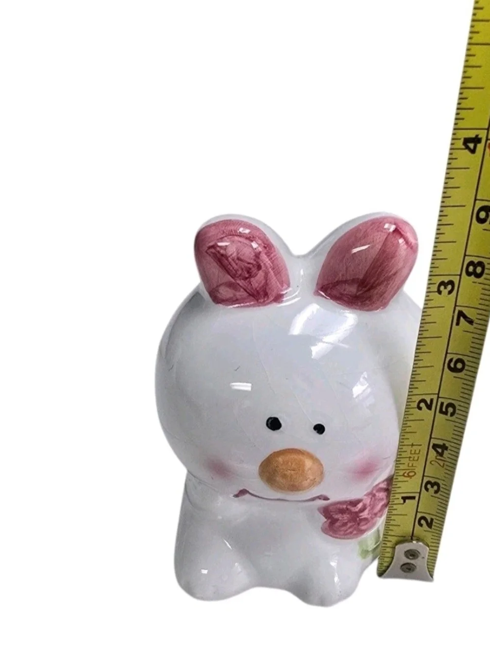 Vintage Ceramic Bunny Rabbit Salt & Pepper Shakers Pink Ears Easter Decor